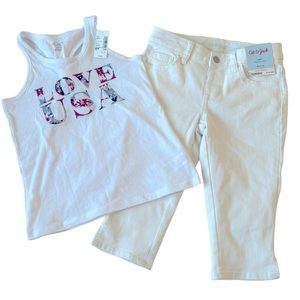 CAT & JACK  Childrens Place USA tank top and white denim capris 7/8
